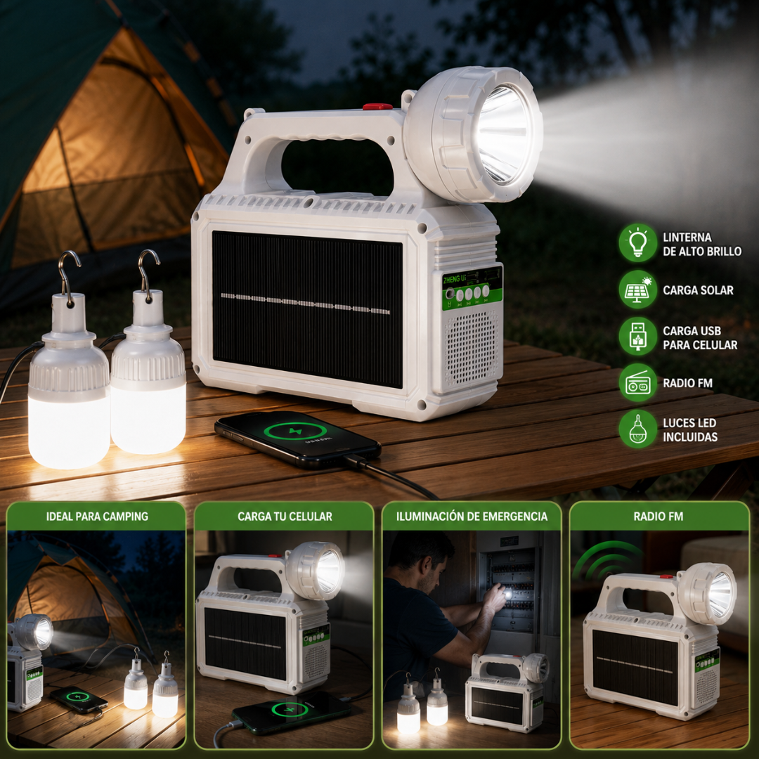 Linterna Solar Recargable Radio Camping